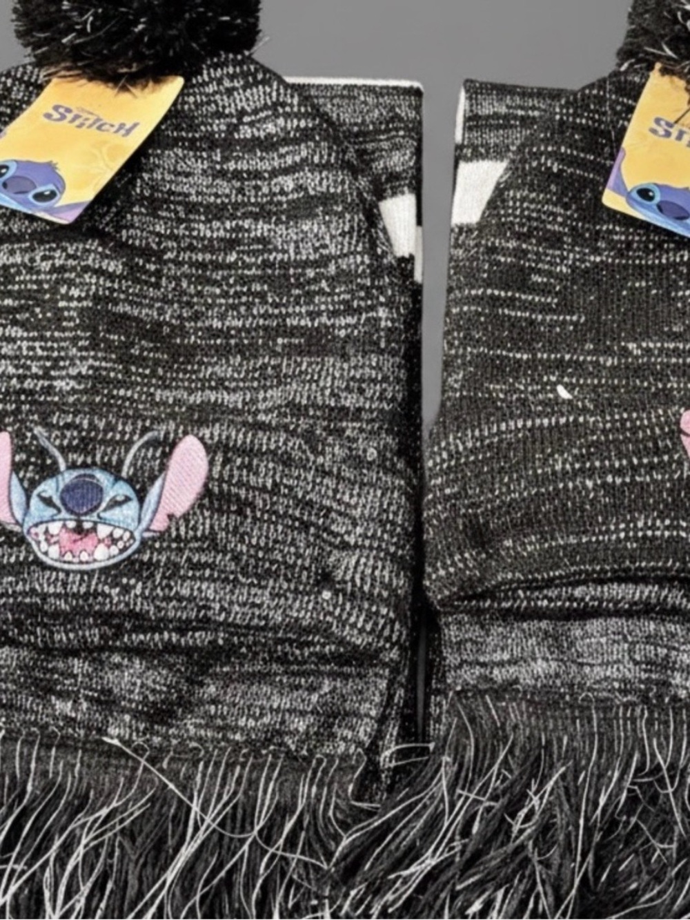 NWT Lot of 2 Disney Stitch Black and Gray Knit Hat+Scarf
Sets